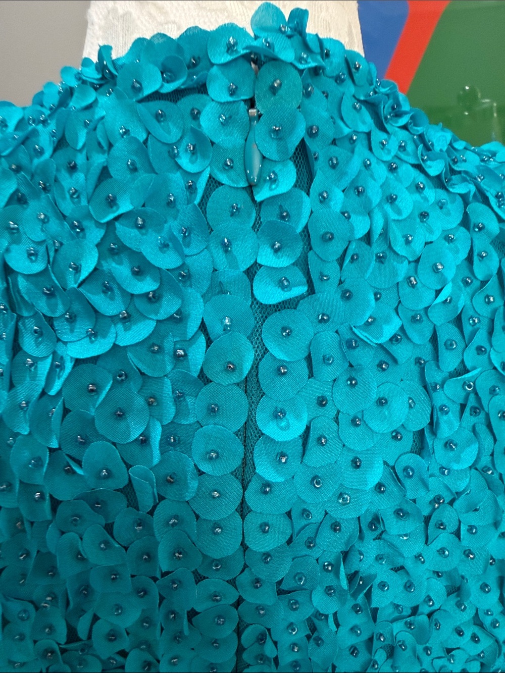 THEIA Turquoise Blue Petal Applique Sleeveless Cocktail Dress Size 0 - Picture 6 of 15